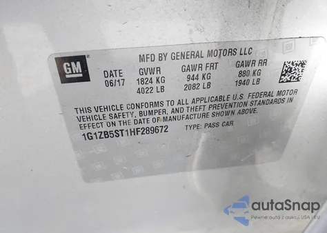 2017 Chevrolet Malibu Ls z USA, uszkodzony, nr VIN 1G1ZB5ST1HF289672